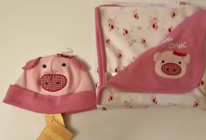 NWT/EEUC Infants 3-6 mo Gymboree BARNYARD CUTIES Cotton Pink PIG Blanket & Hat - Picture 1 of 5