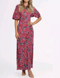 Kachel Colina Pink Floral Puff Sleeve Maxi Dress, Size 10, As-new Condition - Picture 1 of 8