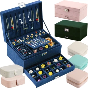 3 Layers Jewellery Boxes Storage Case Drawer Cabinet Earing Necklace Organizer - Picture 1 of 40