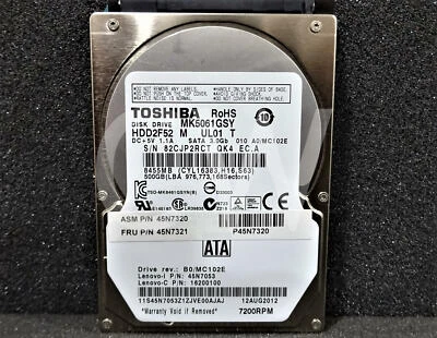 MK5061GSY HDD2F52 TOSHIBA 500GB 7.2K RPM 3Gb/s 2.5" SATA HDD Hard Drive - Image 1 of 2