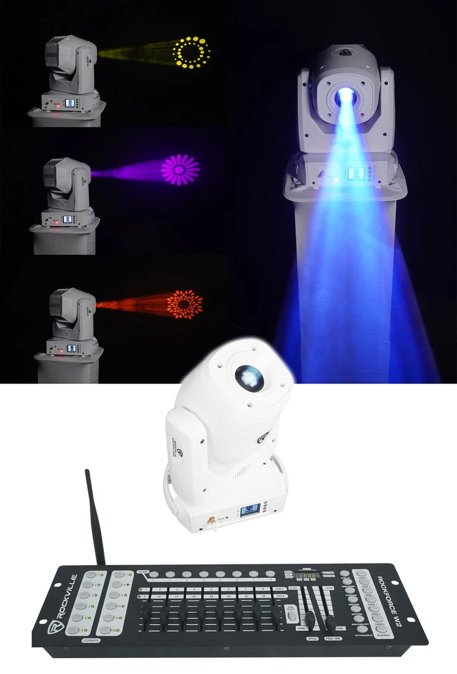Rockville ROCK SPOT 260W WHITE DJ Moving Head Spot Light+Wireless DMX Controller - Image 1 of 4