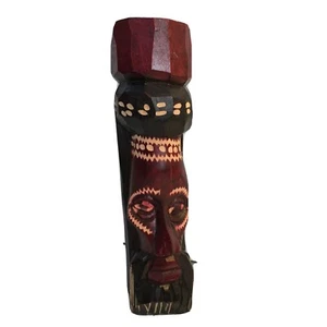 Wood Hand Carved Tiki Head Statue/Totem Solid Wooden Jamaica 9" Tall - Picture 1 of 9