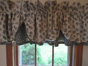 3 Waverly Classics Valances Double Layer Brown & Cream Scalloped Floral & Print 