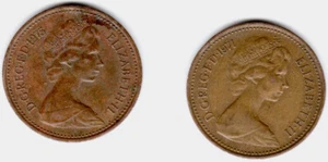 UK sehr seltene 1971 ""New Penny"" 1p Erstausgabe Münze und 1975 neuer Penny. 2 Münzen. - Bild 1 von 2