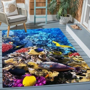 3D Ocean Aesthetic Rug Multi Tropical Fish Seabed Rugs for Living Room Carpet - Picture 1 of 8