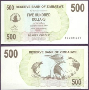 Zimbabwe 500 Dollars 2007 Reserve Bank of Zimbabwe UNC - Picture 1 of 1