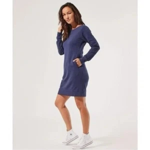 Pact Women's Small The Downtime Sweatshirt Dress Navy Blue 100% Organic Cotton - Picture 1 of 10