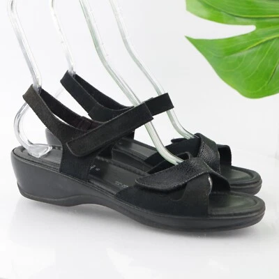 Flexus Womens Sandal Size 40 9 Black Leather Adjustable Ankle Strap Comfy Shoe - Image 1 of 4