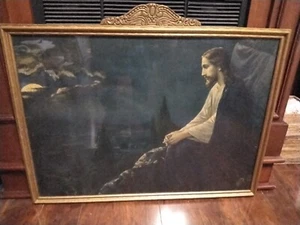 ANTIQUE Jesus On The Mount Olives Lithograph Print Gold Framed 29.75" X  21.75"  - Picture 1 of 7