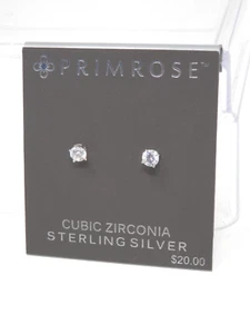Primrose Sterling Silver SOLITAIRE Earrings • Cubic Zirconia Stud Post NEW - Picture 1 of 9
