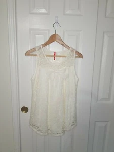 Maternity Women's Cream Lace Overlay w/ Bow Sleeveless Blouse Shirt Size L - Picture 1 of 10