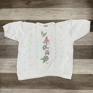 Vtg Alfred Dunner Sweater Womens Sz XL Embroidered Floral Short Sleeve Thick VGC - Picture 1 of 11