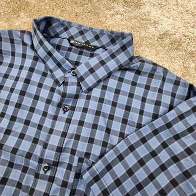 Travis Mathew Mens Blue Black Plaid Button Short Sleeve Shirt XL Performance - Image 1 of 4