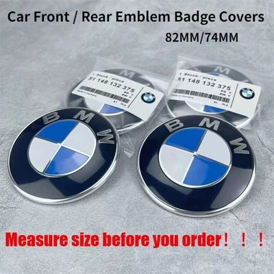 2PCS Front Hood & Rear (82mm + 74mm)  Trunk Logo FOR BMW Badge EmblemNEW — 第 1/4 张图片