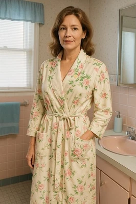 Vintage Victorias Secret Robe Women Floral Gold Label Cotton Sz M/L Cottage Core — 第 1/4 张图片