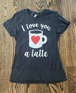Alstyle Women’s Medium Gray Crew-Neck T-Shirt - I Love You A Latte - Picture 1 of 1