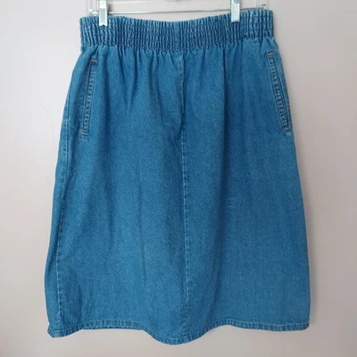 Винтажный Cabin Creek джинсовой ткани синий Jean Midi юбка эластичный пояс карманы 14 Cottagecore - Изображение 1 из 4