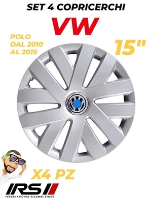 SET 4 COPRICERCHI COPPA RUOTA PLATTÒ R15" VW POLO DAL 2009 AL 2015  - Immagine 1 di 4