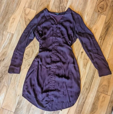 Vestido Camisa Express Petite Pequeño Manga Larga Granate Púrpura Carrera Profesional Foto 1 de 4