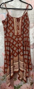 XHILARATION Rust Bohemian Print Spaghetti Straps Summer Dress Midi Dress Sz XXL - Picture 1 of 15