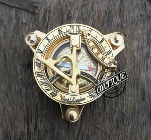 Vintage London West Maritime Brass Sundial Compass | Antique Nautical Decor, - Picture 1 of 6