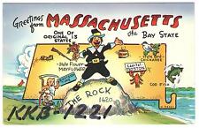 GREETINGS FROM MASSACHUSETTS  THE BAY STATE POSTCARD USED AS QSL CARD KKB1221