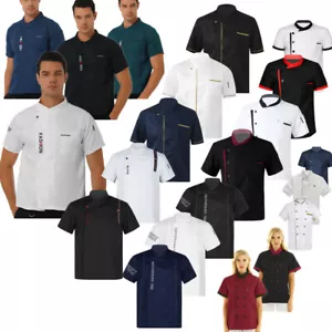 Mens Chef Jacket Coat Uniform Kitchen Short Sleeve Cooking Work Hotel Tops Chef - Picture 1 of 138