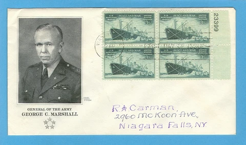 SCOTT 939 MERCHANT MARINE FIRST DAY COVER FDC MARSHALL PLATE BLOCK ** OFFERS ** Cover