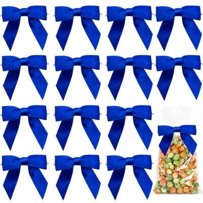 50 PIEZAS Arcos de corbata retorcidos de cinta de satén azul de 3,5 pulgadas para envolver regalos artesanía Foto 1 de 4