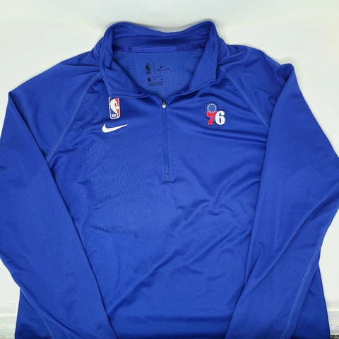 Nike Women NBA Philadelphia 76ers DriFit On Court 1/4 Zip AV1929-495 Sz XL Blue Cover