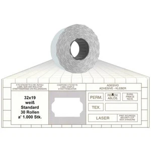 PE181= 30 Rollen a 1.000 Etiketten 32x19 weiß leicht lösbar für Preisauszeichner - Bild 1 von 1