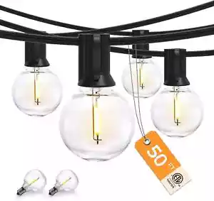 Outdoor String Lights 50 FT, G40 Led Patio Lights 2700K W/50 Shatterproof Bulbs - Picture 1 of 8