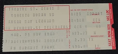 1980 - ROBERTO DURAN vs SUGAR RAY LEONARD THEATRE ST-DENIS TICKET STUB ORIGINAL - Image 1 of 3