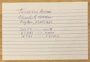 CHARLES MCGEE 100% AUTHENTIC AUTOGRAPHED INDEX CARD, 101 YRS OLD, TUSKEGEE AIR - Imagen 1 de 1