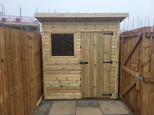 8x6 SHED WOODEN WORKSHOP 16MM TANALISED HEAVY DUTY CHECK POSTCODES BELOW - Picture 1 of 7