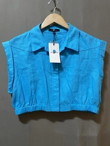 Neu mit Etikett 7 For All Mankind kurzärmliges kurzärmliges Oberteil mit Bündchen und Knöpfen für Damen Größe L blau - Bild 1 von 15
