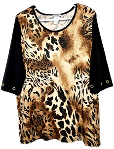 Damen Essential Wild Print Relaxed Fit Bluse mit Gold Glitzer Staub Größe 2XL - Bild 1 von 5