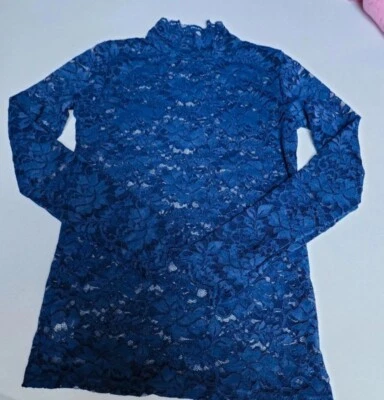 Dirndl Bluse Langarm GR S/M  Spitze Dunkel Blau  - Bild 1 von 3