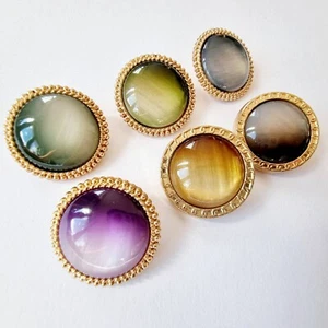 Gold and Pearlescent Gem Buttons - 23mm, 6 Colours, Resin, Glass, Large Buttons - Picture 1 of 13