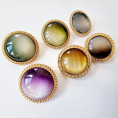 Gold and Pearlescent Gem Buttons - 23mm, 6 Colours, Resin, Glass, Large Buttons - Image 1 of 4