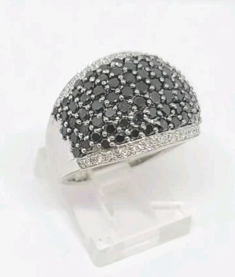 Anillo de oro blanco de 14 quilates redondo natural diamante blanco y negro talla 7 precio de venta sugerido por el fabricante $1,600 Foto 1 de 4