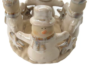 Keramik Internationaler Basar Urlaub Schneemänner Ring Weihnachten Kerzenhalter & Box - Bild 1 von 5