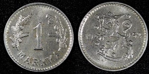 FINLAND Iron 1952 H 1 Markka Last Year Type aUNC KM# 30b (27 182) - Picture 1 of 3