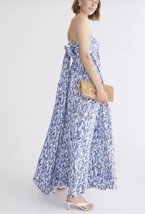 J.Crew Collection Sz 2 Strapless Bow Maxi Dress Meadow Print Brilliant Ocean NWT - Picture 1 of 5