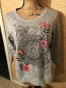Women's Style & Co Sport The Essential Grey w/Floral Scene Sweatshirt Size PM - Picture 1 of 5