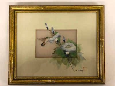 Signed J. Cheng Asian Gouache W/Watercolor Accents On Mat Of A Humming Bird - Image 1 of 4