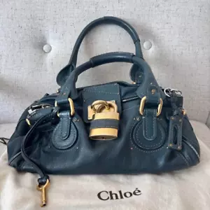 Borsa a tracolla Chloe Paddington oro lucchetto chiave blu verde usata 2503M - Foto 1 di 6