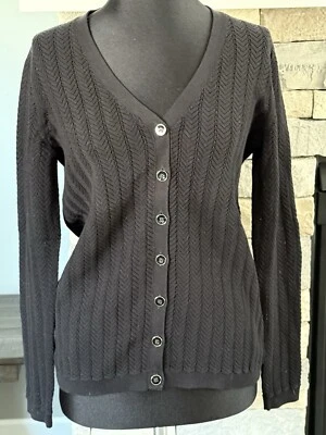 Suéter Cárdigan Talbots Mujer XS Pima Algodón Espiga Tejido Negro Botón Foto 1 de 4
