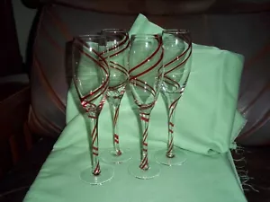 Set of 4 10" Champagne or Wine Flutes, Clear w/ Double Red Lines - Picture 1 of 4