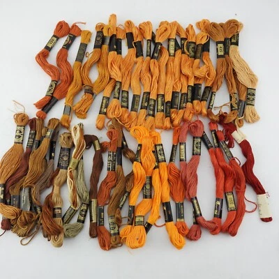 Mixed Lot of Vintage Embrodery Thread Flos Skeins 45 Mixed Oranges Red Brown Tan - Image 1 of 4